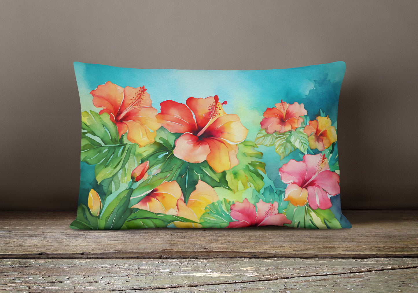 Hawaii Hawaiian Hibiscus in Watercolor Throw Pillow