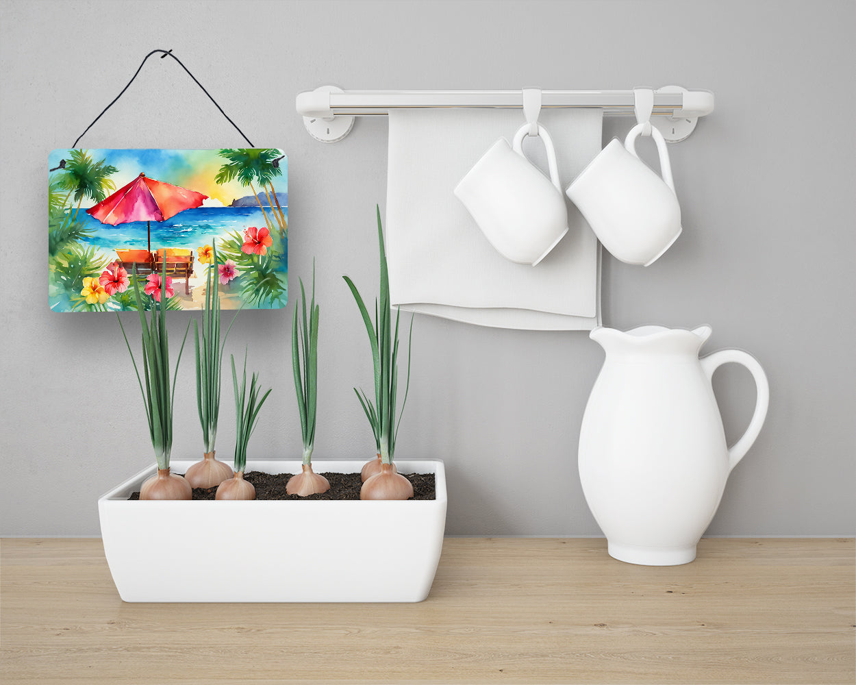 Hawaii Hawaiian Hibiscus in Watercolor Wall or Door Hanging Prints