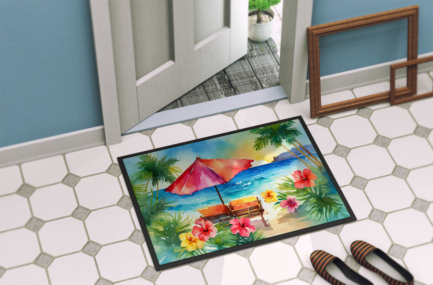 Hawaii Hawaiian Hibiscus in Watercolor Doormat