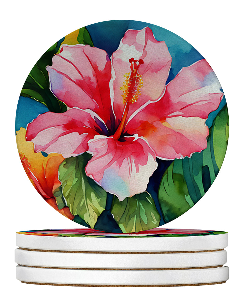 Buy this Hawaii Hawaiian Hibiscus in Watercolor Large Sandstone Coasters Pack of 4