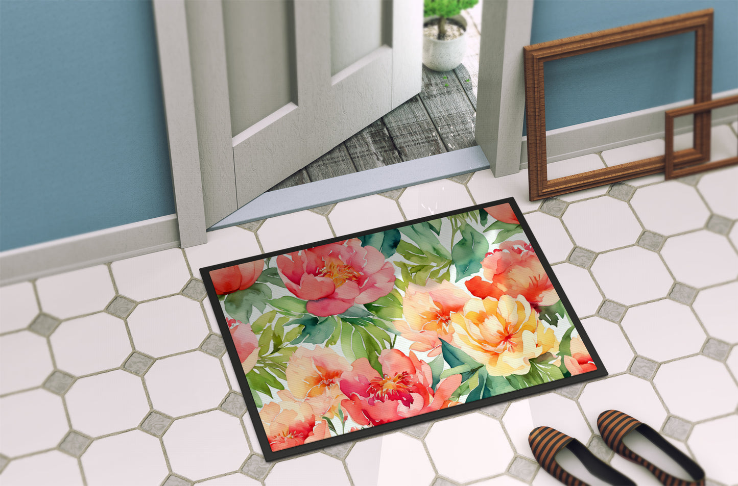 Indiana Peonies in Watercolor Doormat