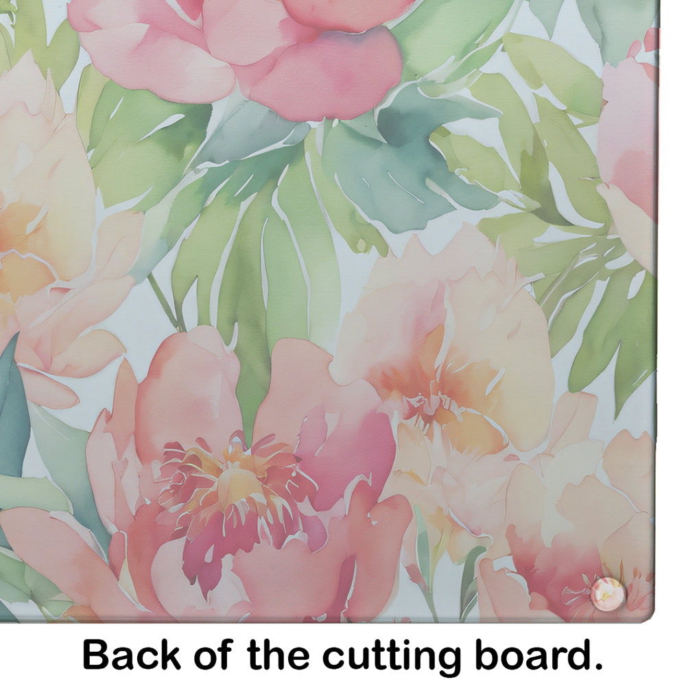 Indiana Peonies in Watercolor Glass Cutting Board