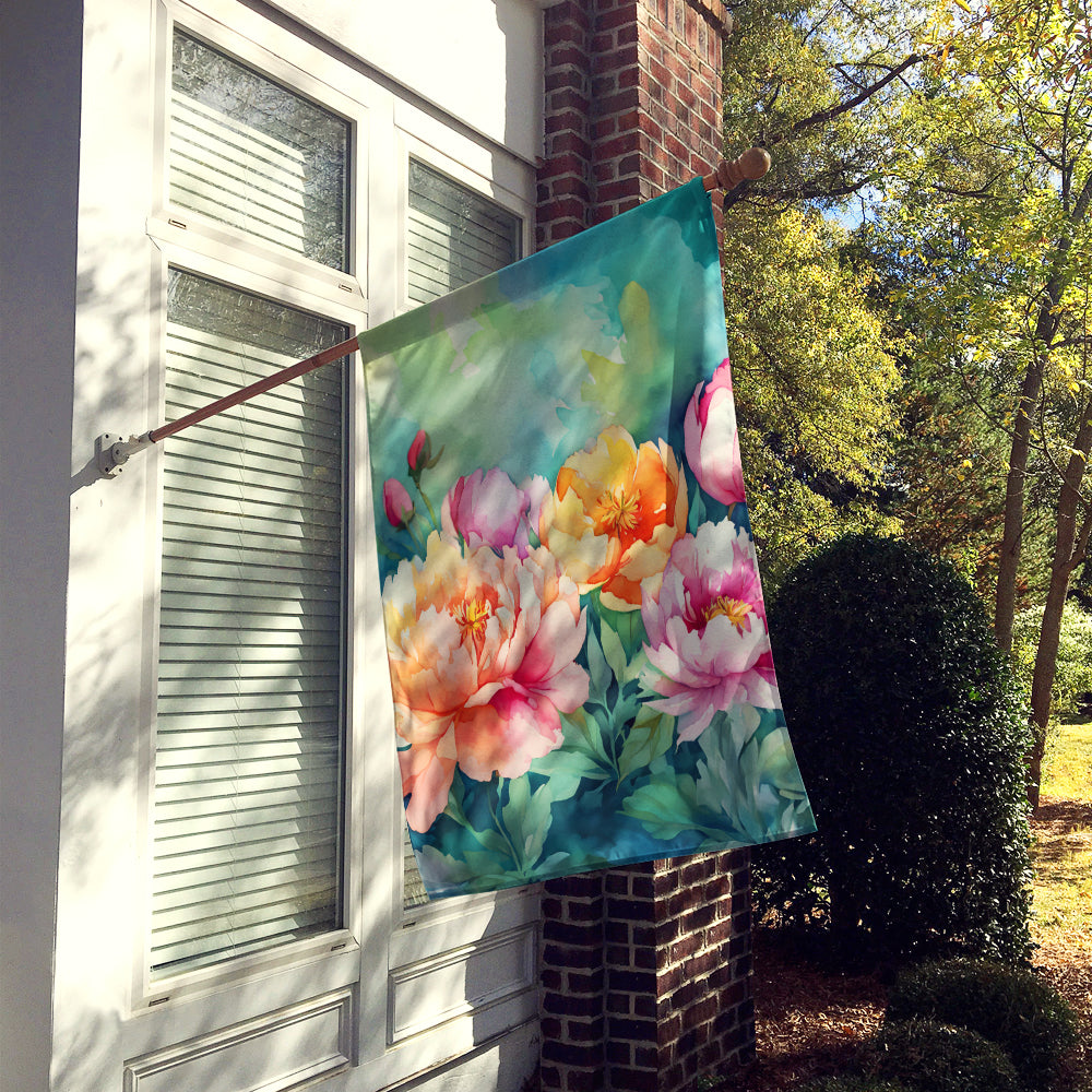 Indiana Peonies in Watercolor House Flag