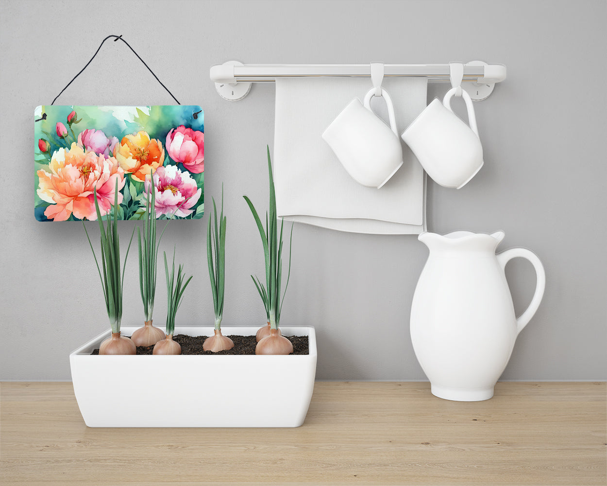 Indiana Peonies in Watercolor Wall or Door Hanging Prints