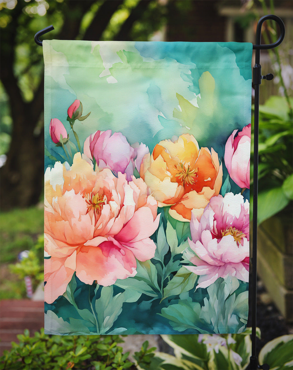 Indiana Peonies in Watercolor Garden Flag