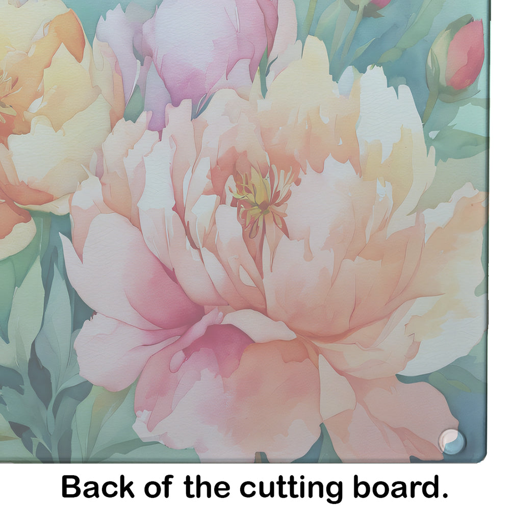 Indiana Peonies in Watercolor Glass Cutting Board