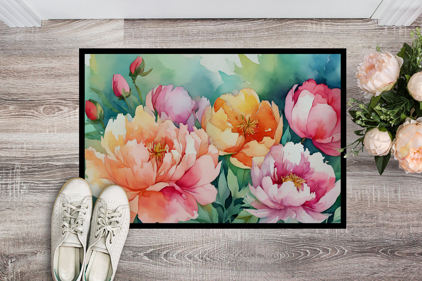 Indiana Peonies in Watercolor Doormat