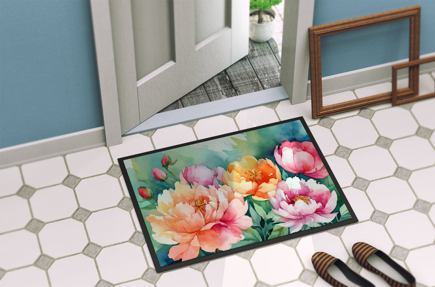 Indiana Peonies in Watercolor Doormat