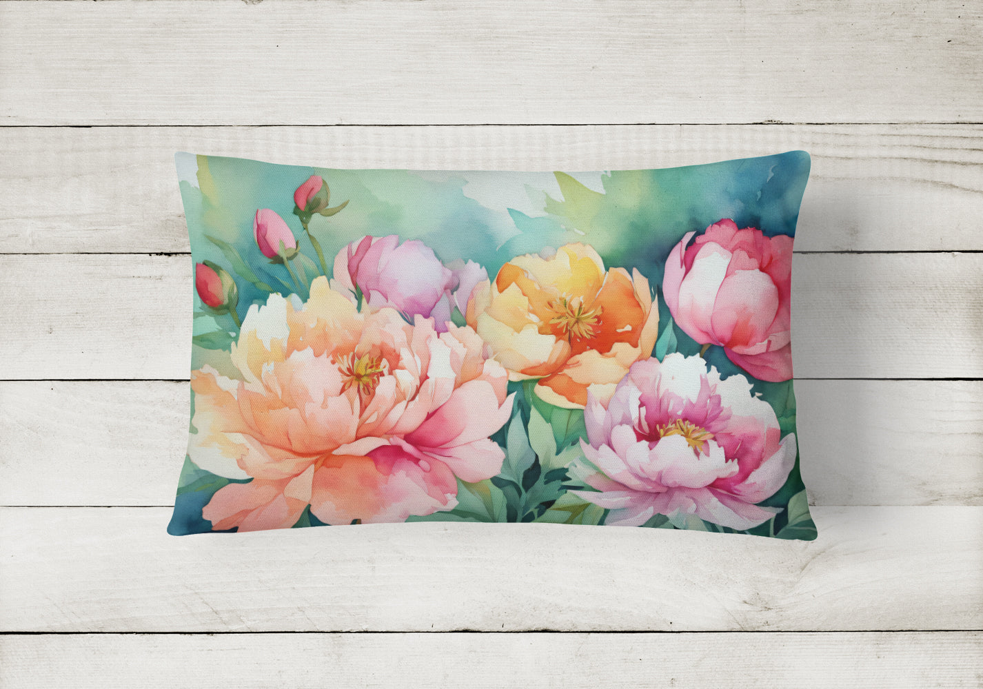 Indiana Peonies in Watercolor Throw Pillow