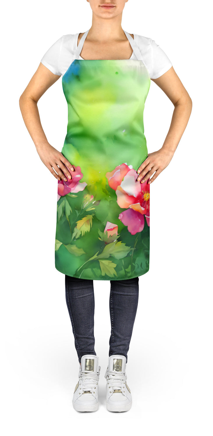 Iowa Wild Prairie Roses in Watercolor Apron