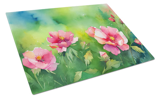 Buy this Iowa Wild Prairie Roses in Watercolor Glass Cutting Board