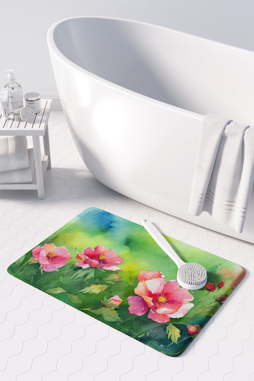 Iowa Wild Prairie Roses in Watercolor Memory Foam Kitchen Mat