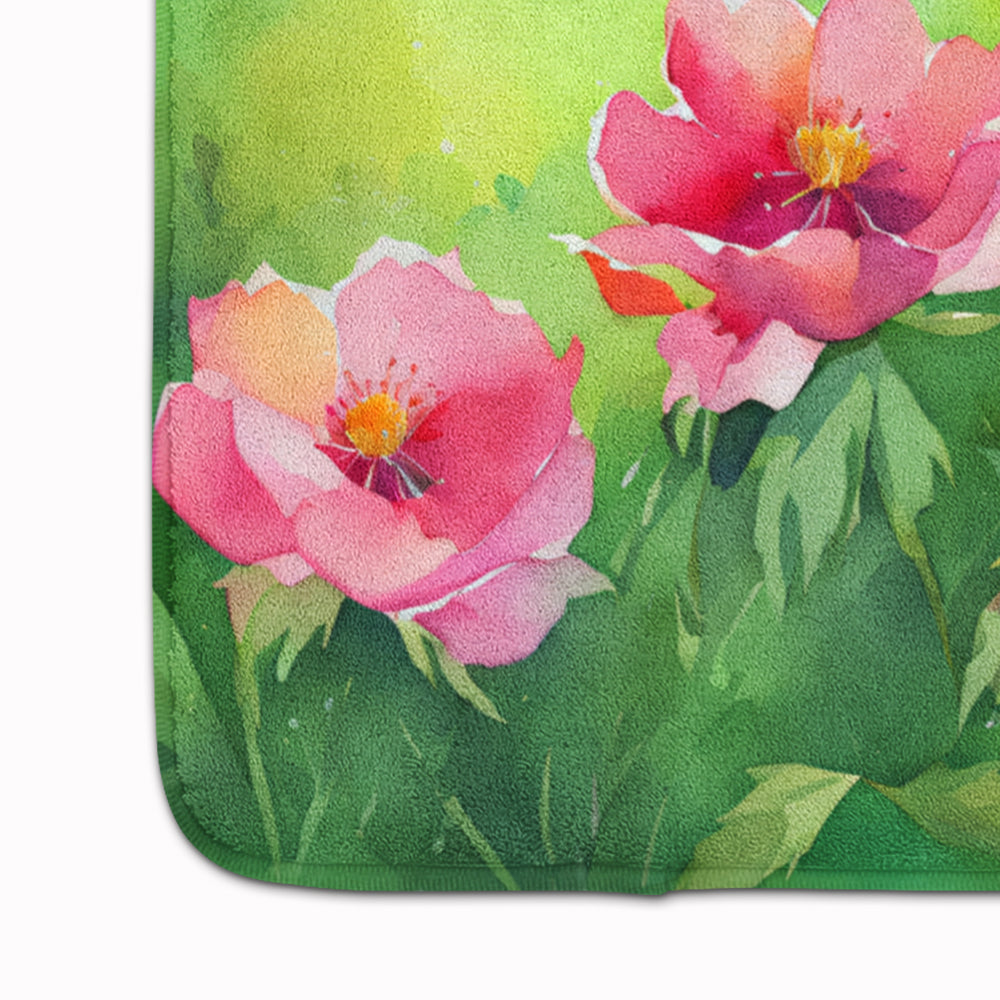 Iowa Wild Prairie Roses in Watercolor Memory Foam Kitchen Mat