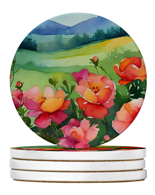 Buy this Iowa Wild Prairie Roses in Watercolor Large Sandstone Coasters Pack of 4