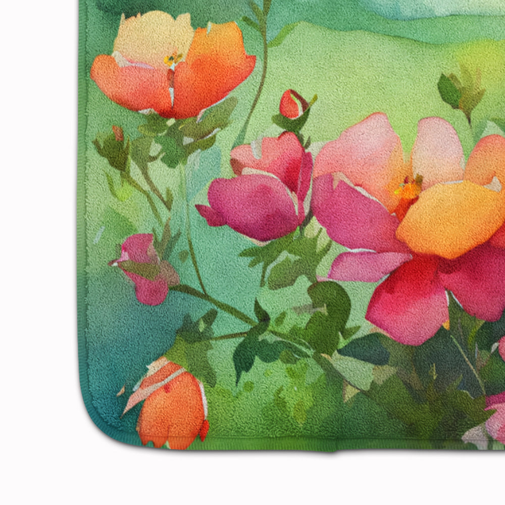 Iowa Wild Prairie Roses in Watercolor Memory Foam Kitchen Mat