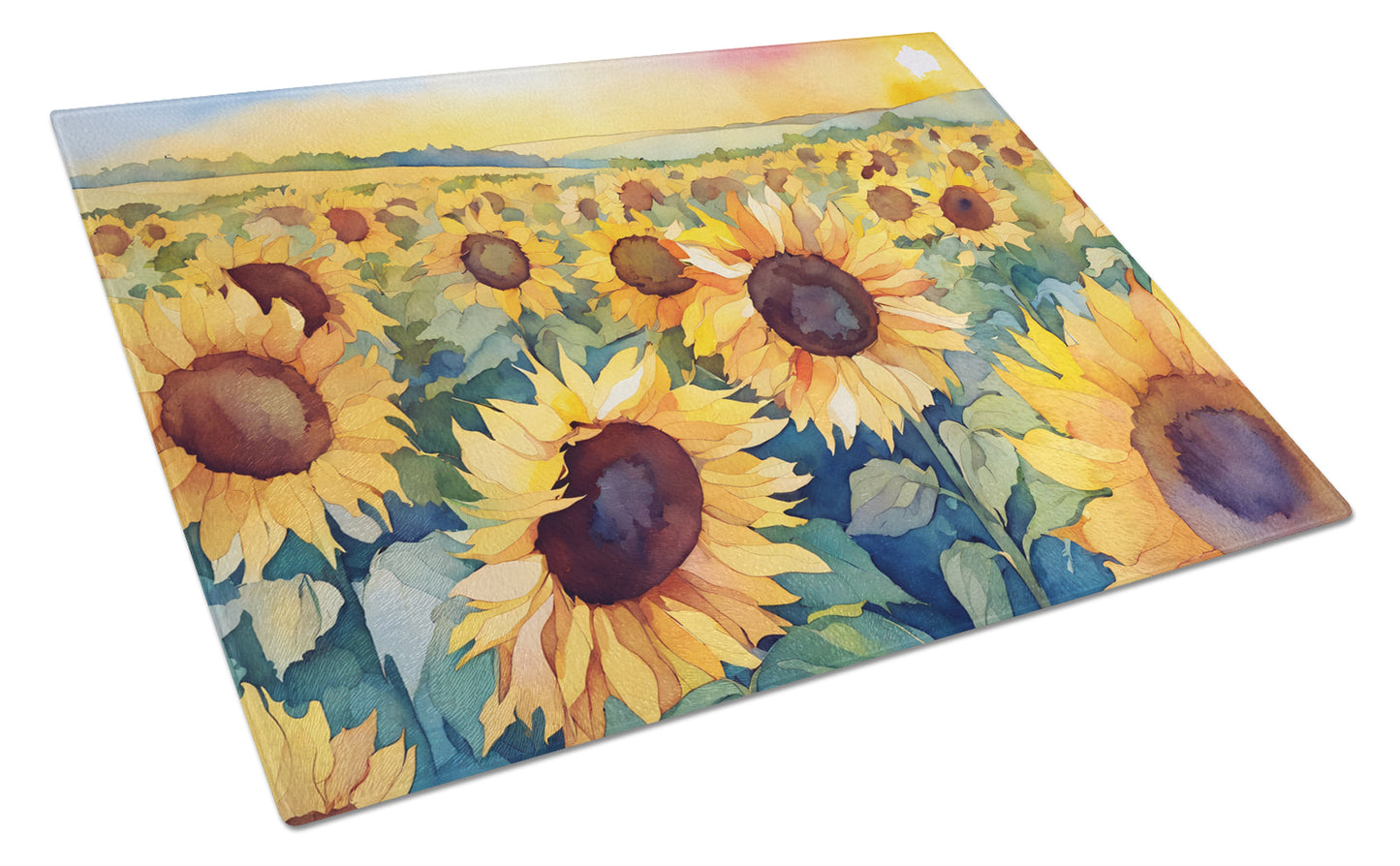 Buy this Kansas Sunflowers in Watercolor Glass Cutting Board