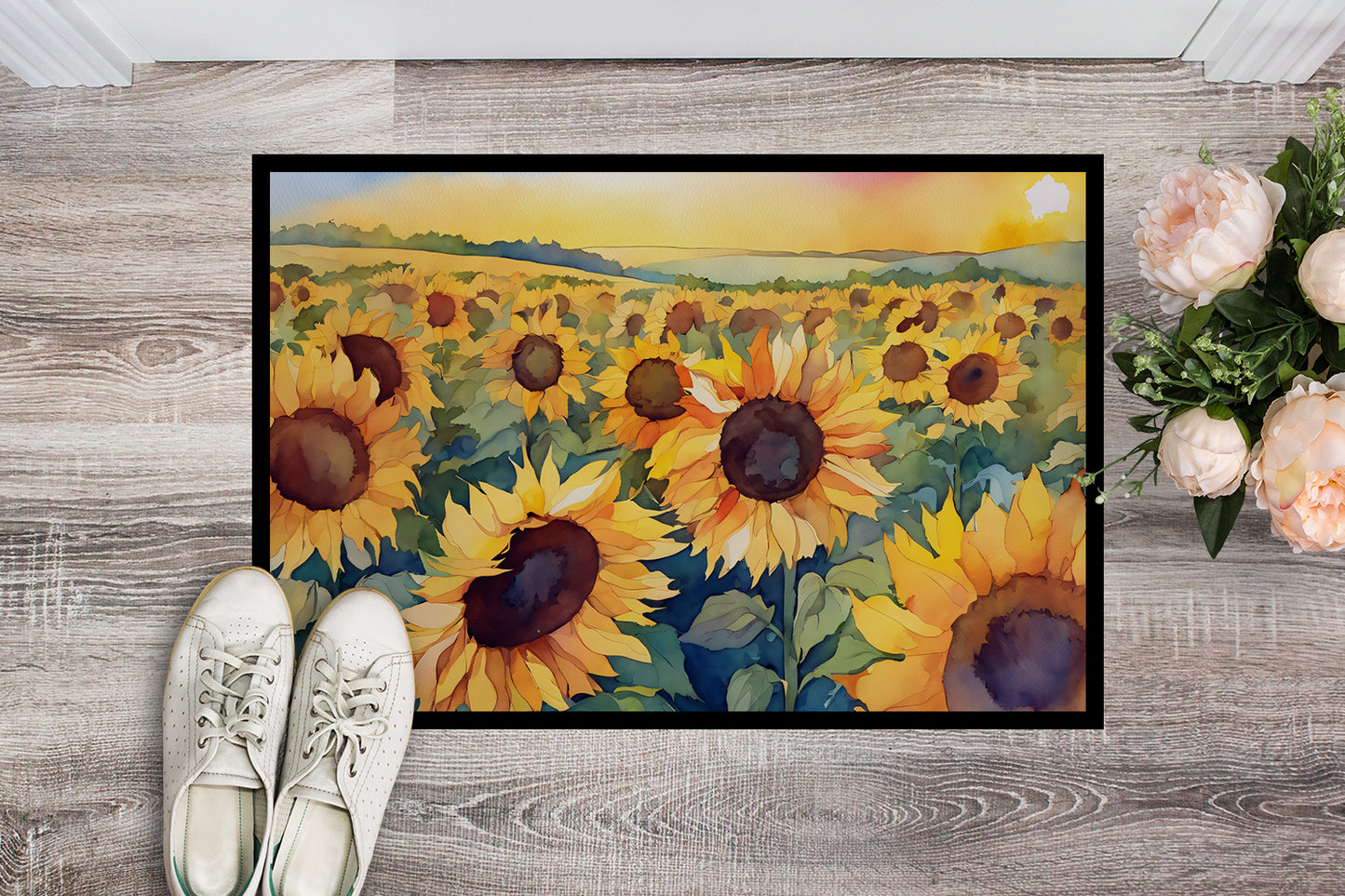 Kansas Sunflowers in Watercolor Doormat