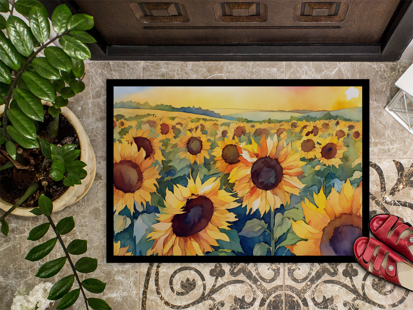 Kansas Sunflowers in Watercolor Doormat