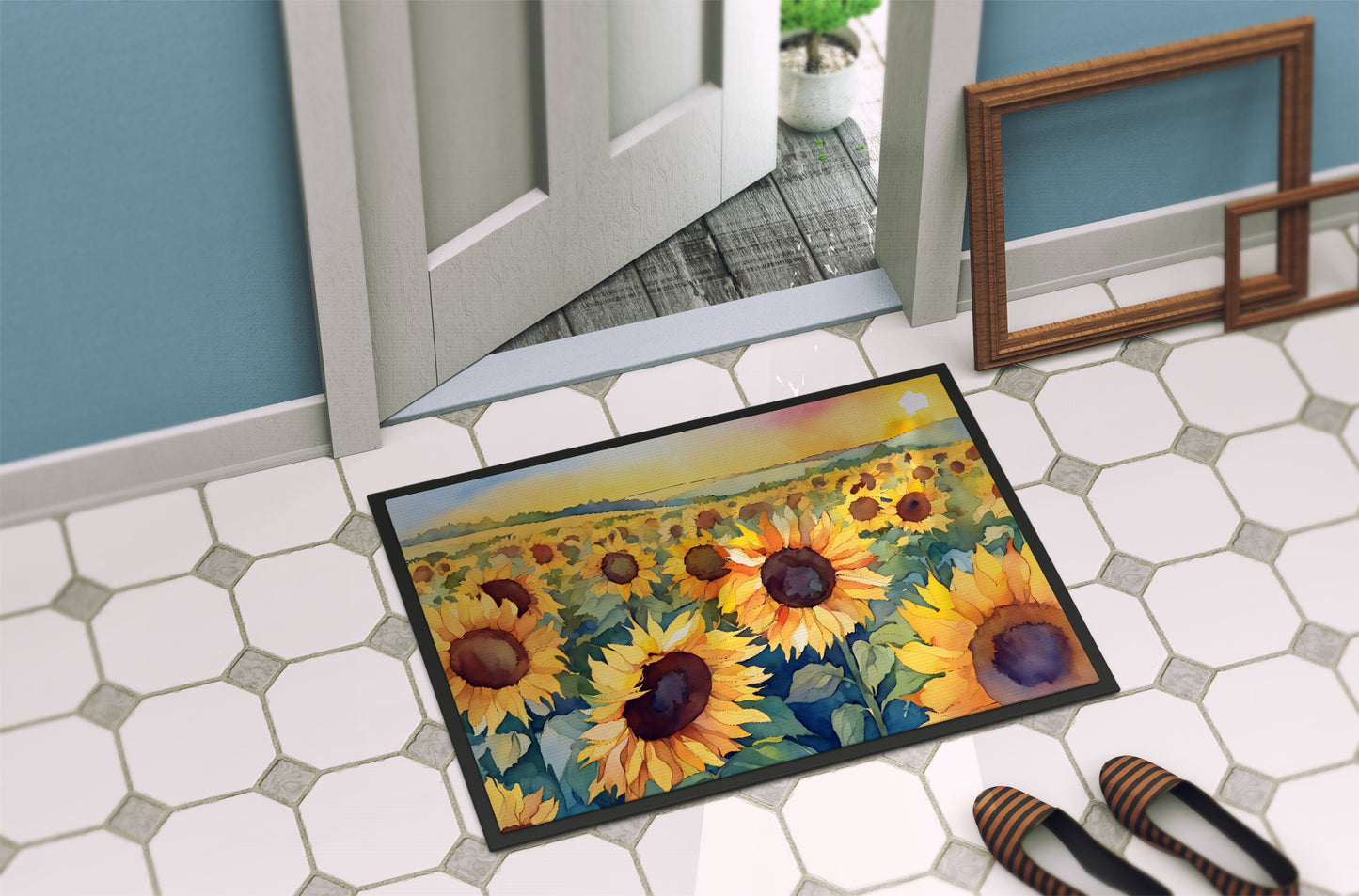 Kansas Sunflowers in Watercolor Doormat