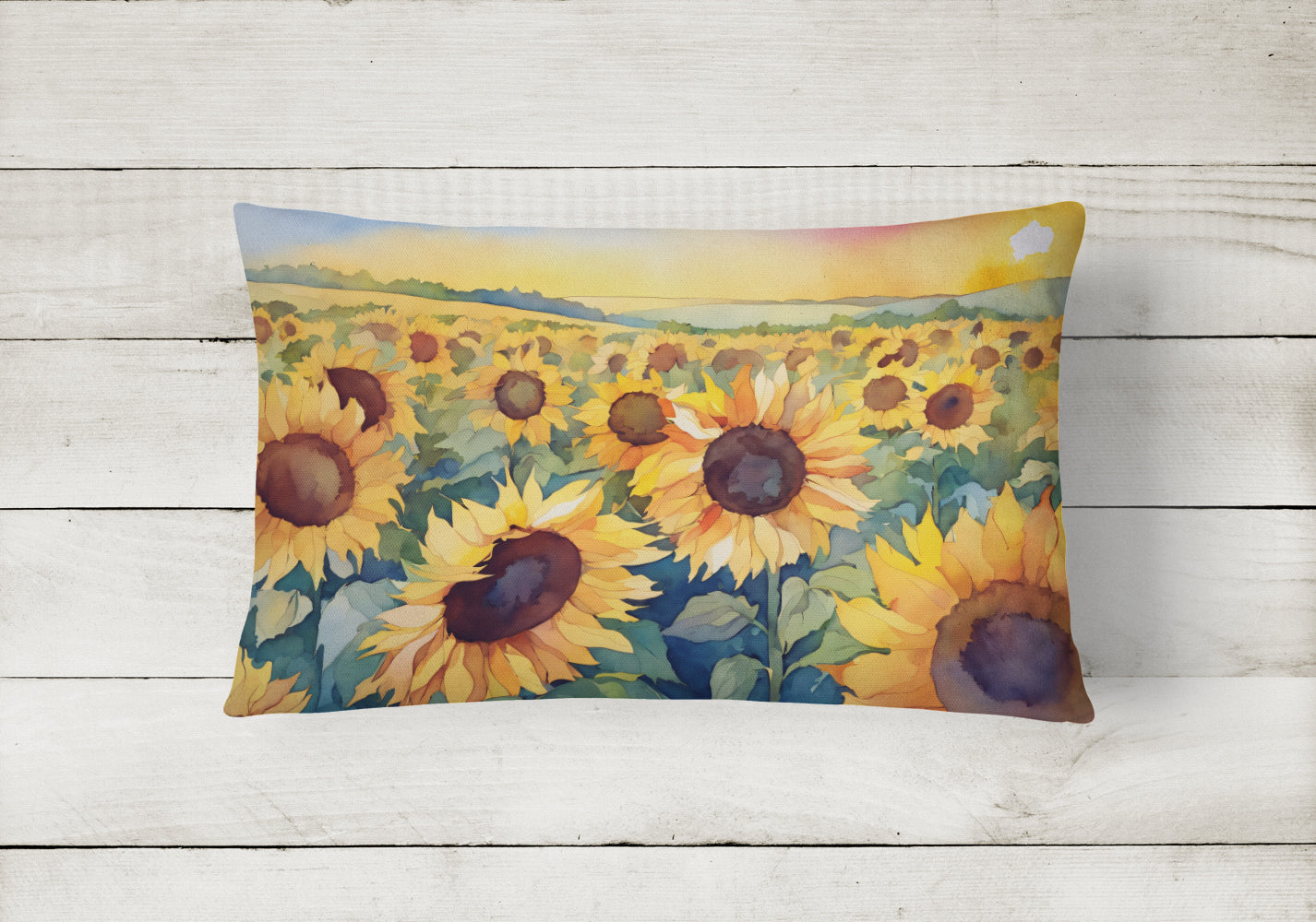 Kansas Sunflowers in Watercolor Throw Pillow