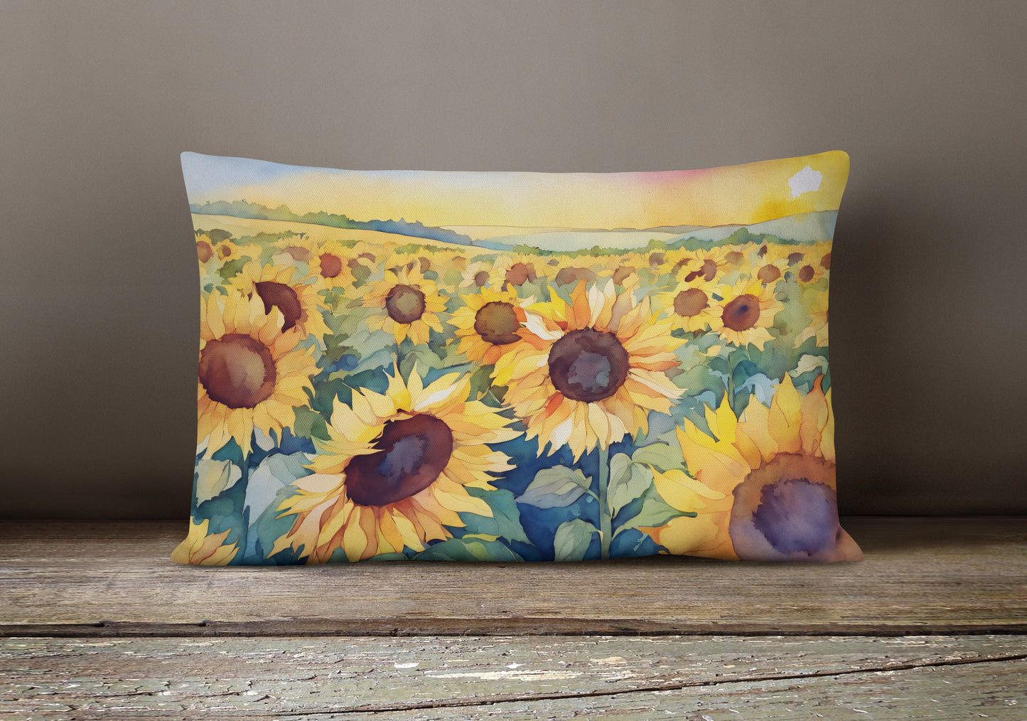 Kansas Sunflowers in Watercolor Throw Pillow