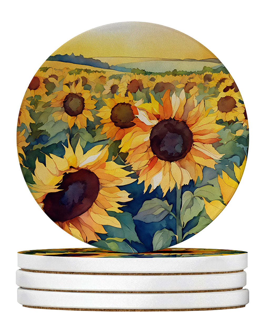 Buy this Kansas Sunflowers in Watercolor Large Sandstone Coasters Pack of 4