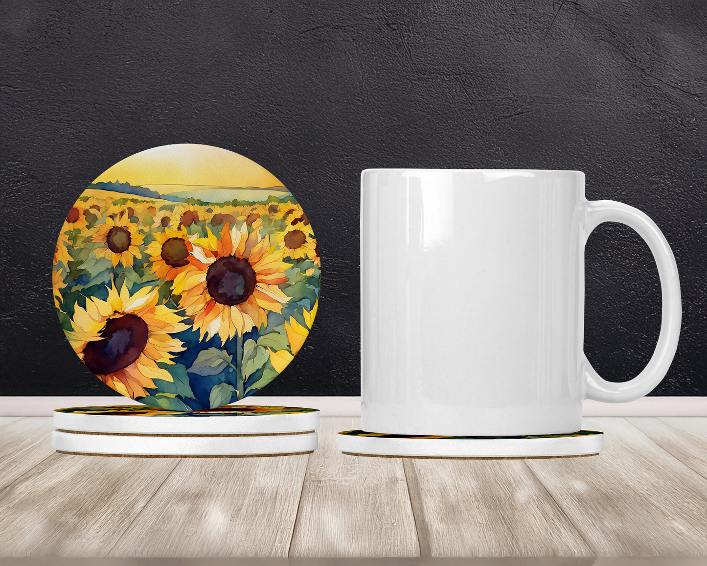 Kansas Sunflowers in Watercolor Large Sandstone Coasters Pack of 4