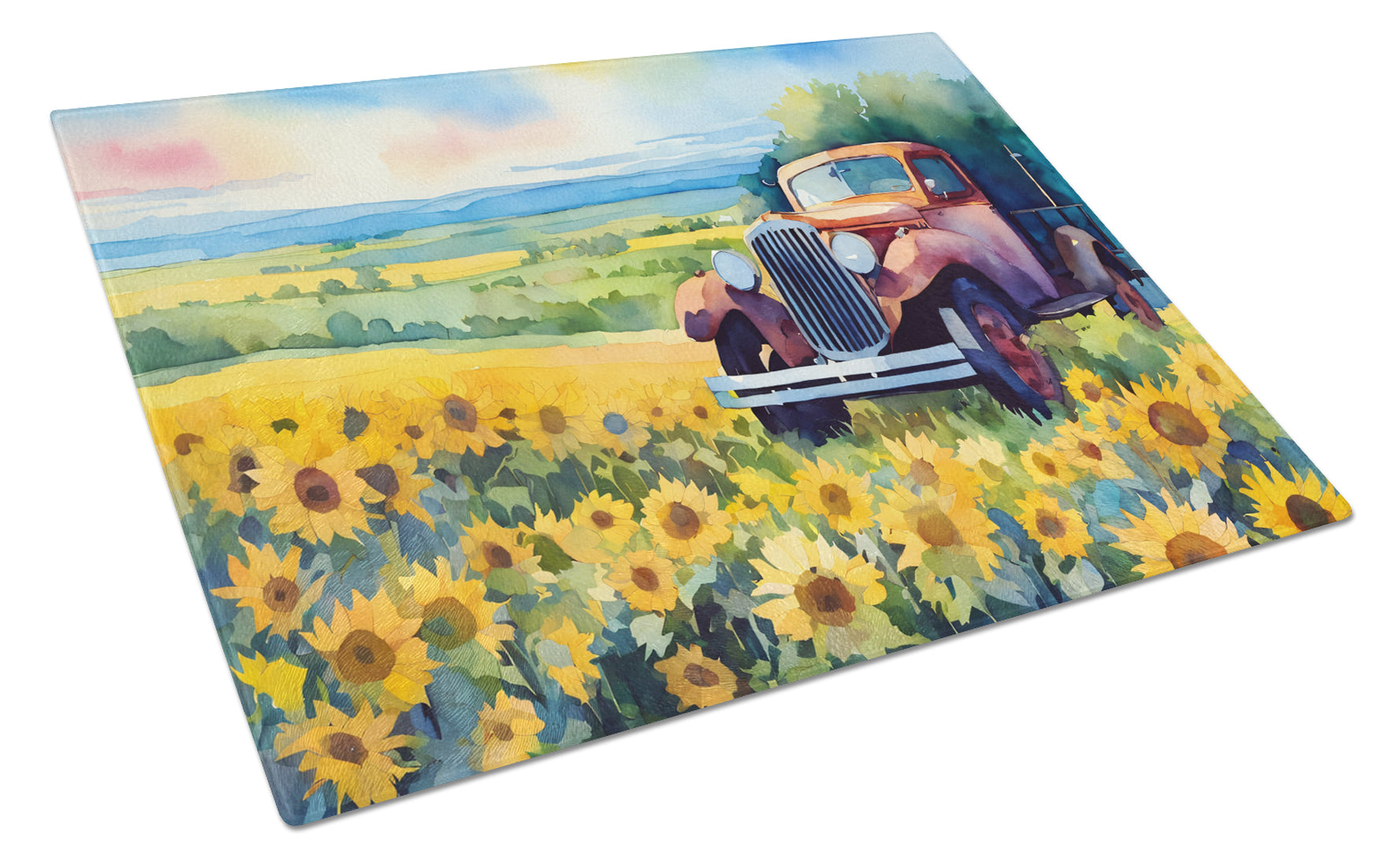 Buy this Kansas Sunflowers in Watercolor Glass Cutting Board