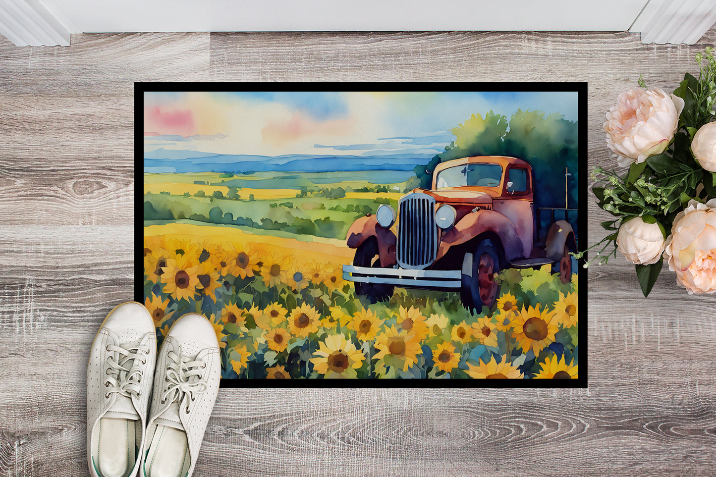 Kansas Sunflowers in Watercolor Doormat