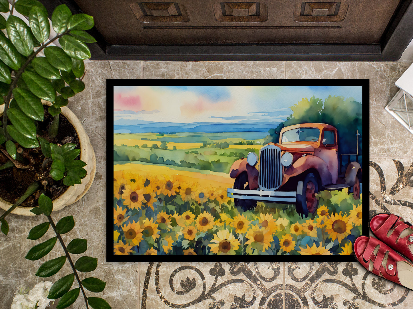 Kansas Sunflowers in Watercolor Doormat