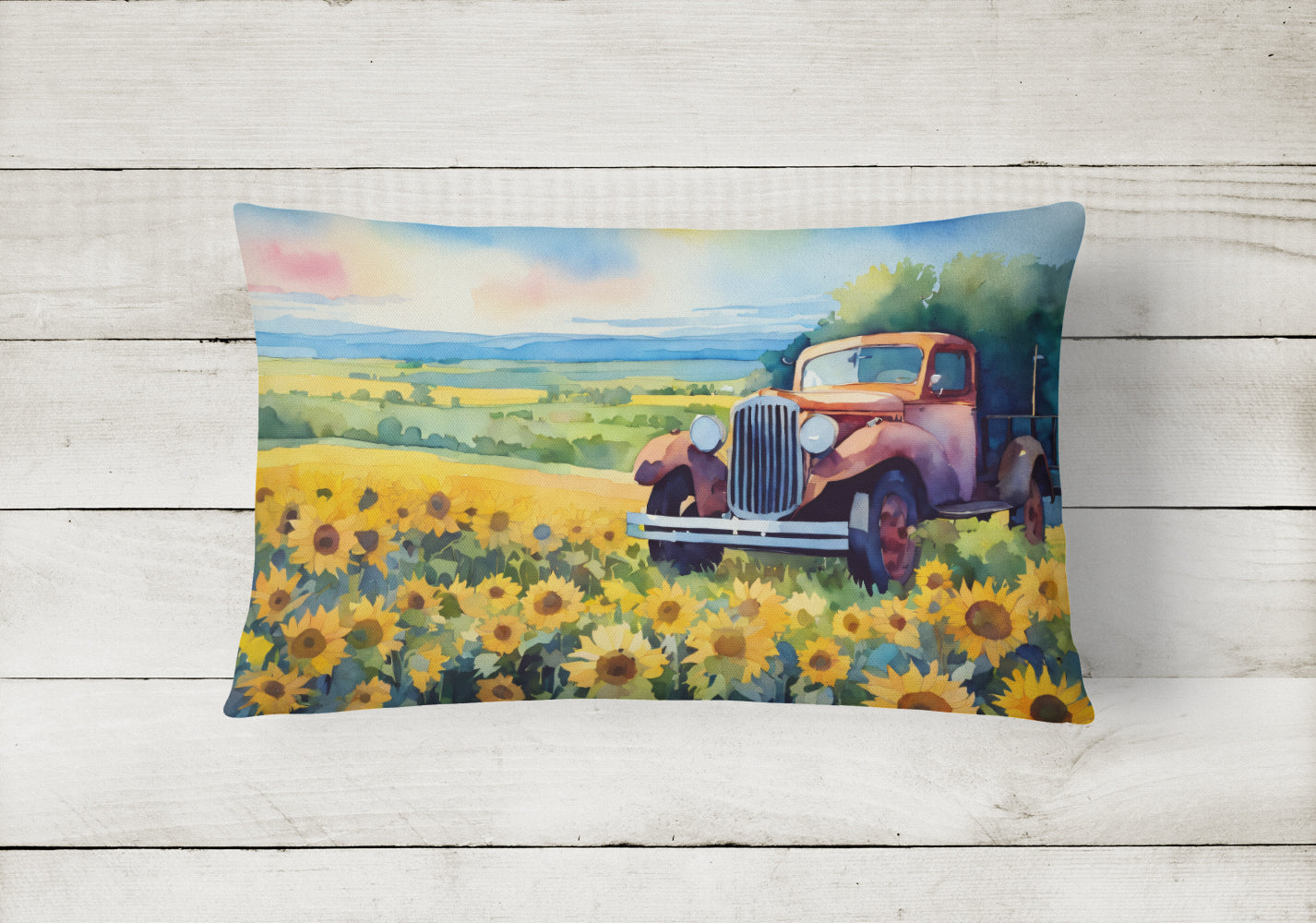 Kansas Sunflowers in Watercolor Throw Pillow