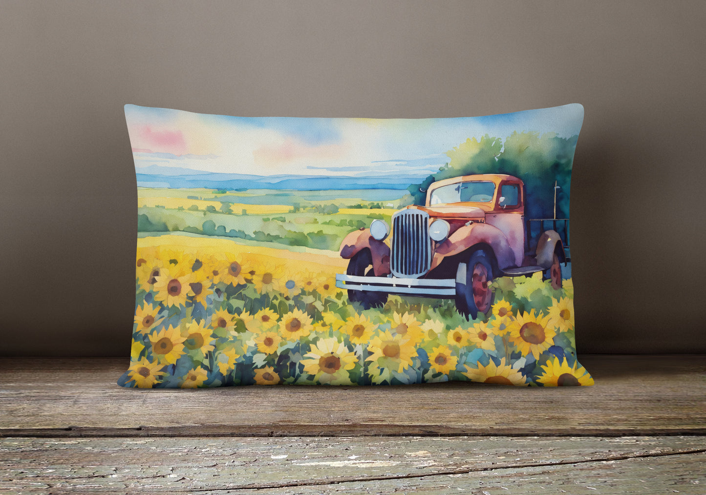 Kansas Sunflowers in Watercolor Throw Pillow