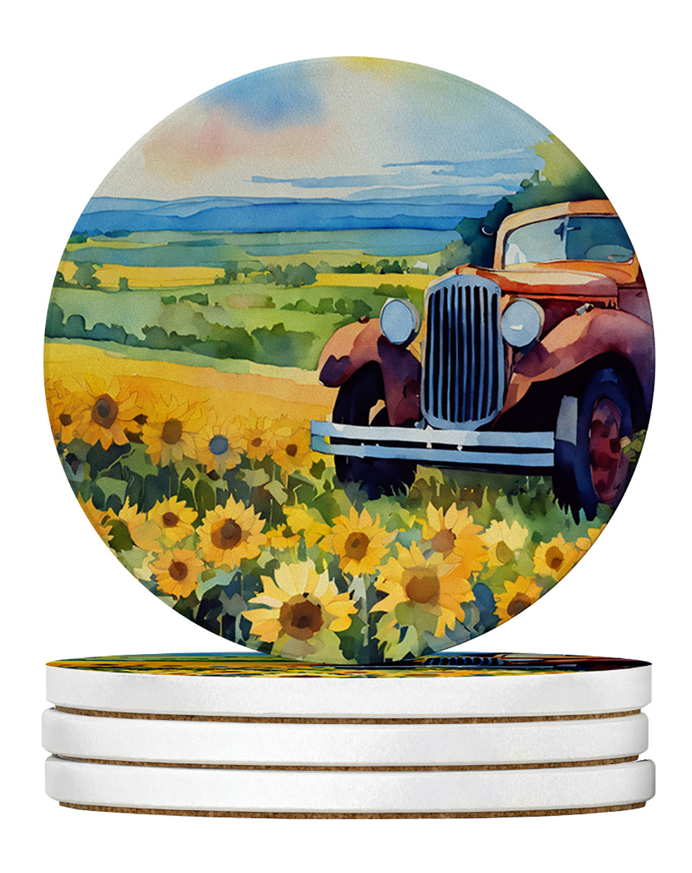 Buy this Kansas Sunflowers in Watercolor Large Sandstone Coasters Pack of 4