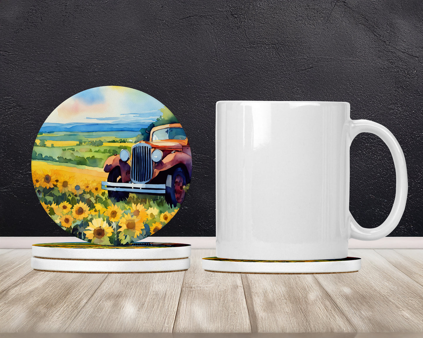 Kansas Sunflowers in Watercolor Large Sandstone Coasters Pack of 4