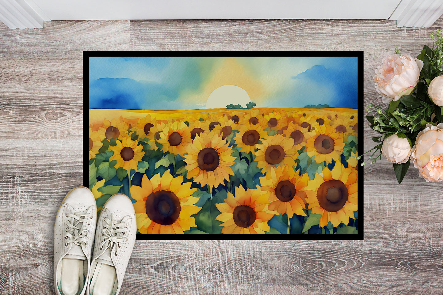 Kansas Sunflowers in Watercolor Doormat