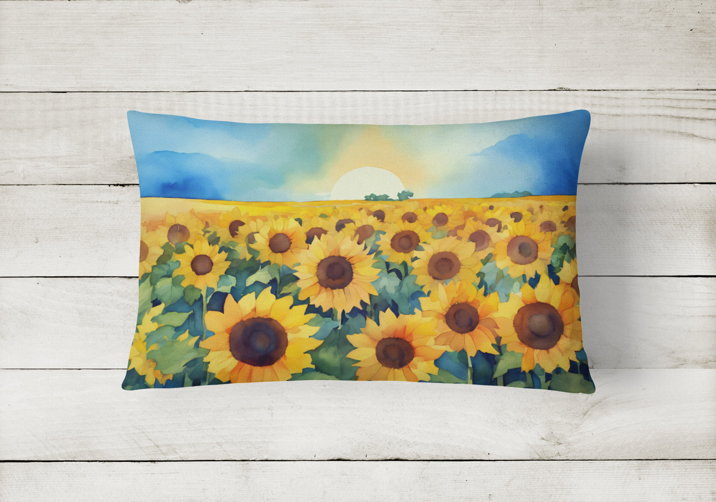 Kansas Sunflowers in Watercolor Throw Pillow