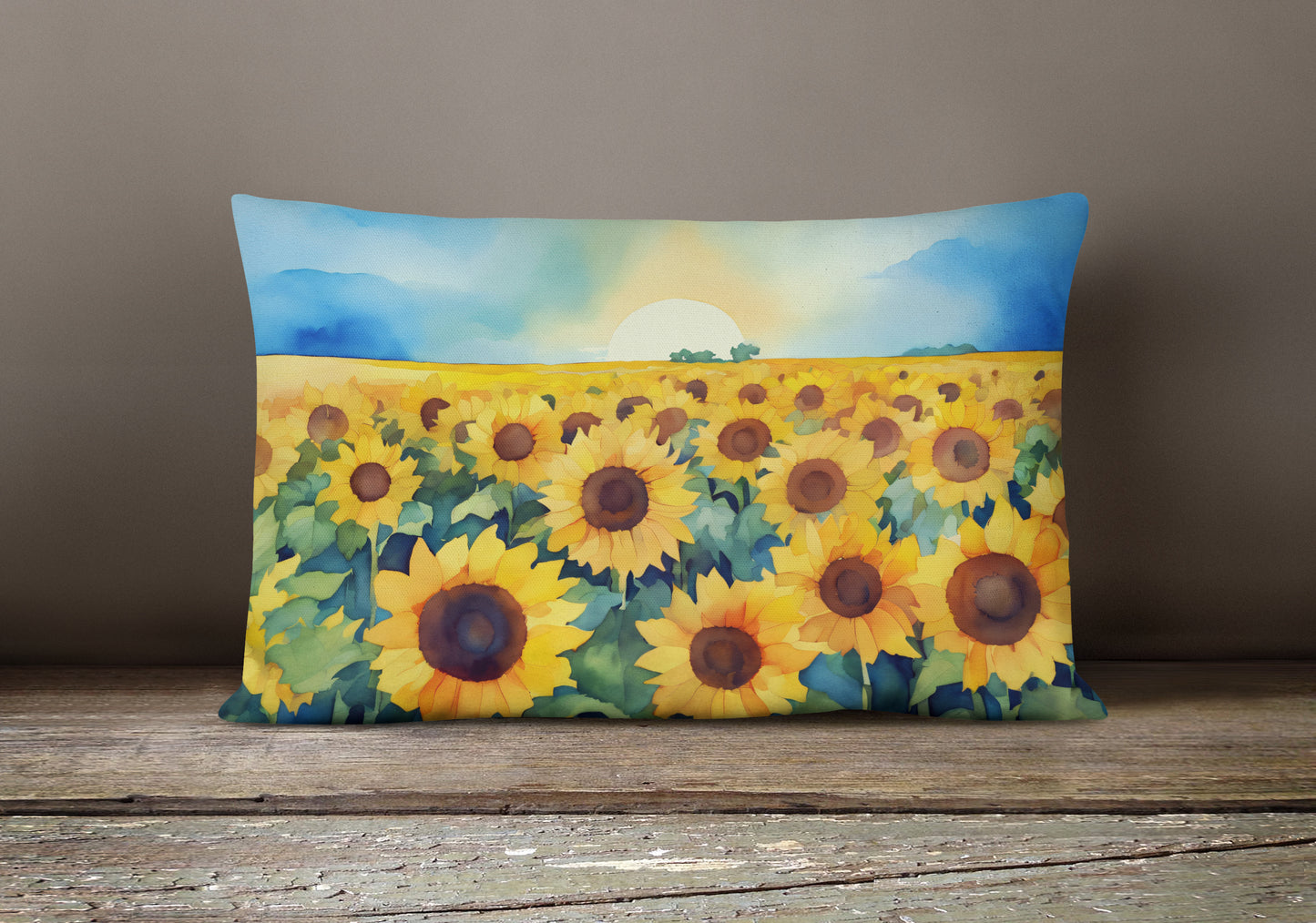 Kansas Sunflowers in Watercolor Throw Pillow