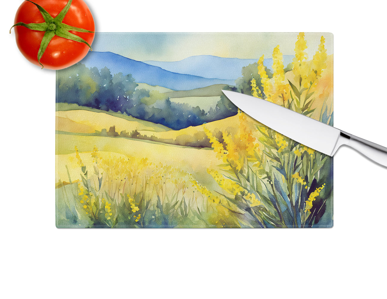 Kentucky Goldenrod in Watercolor Glass Cutting Board