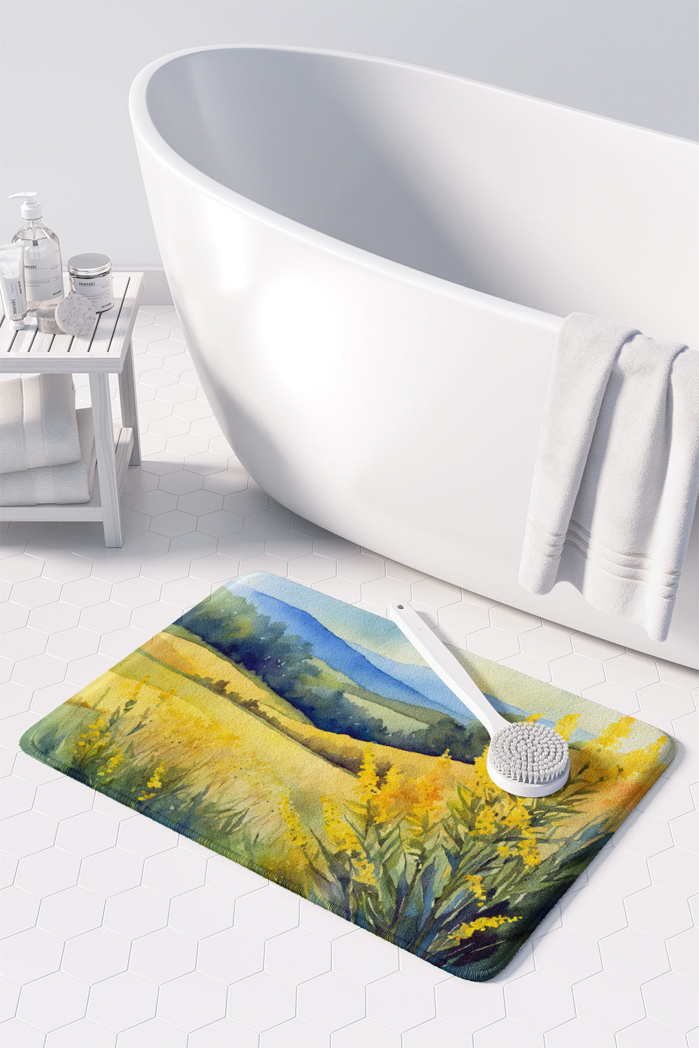 Kentucky Goldenrod in Watercolor Memory Foam Kitchen Mat