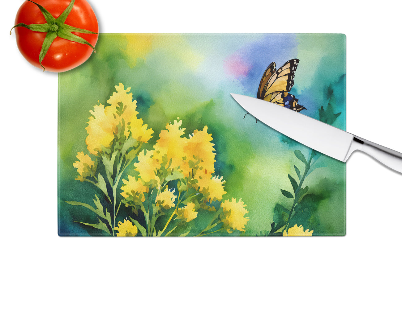 Kentucky Goldenrod in Watercolor Glass Cutting Board