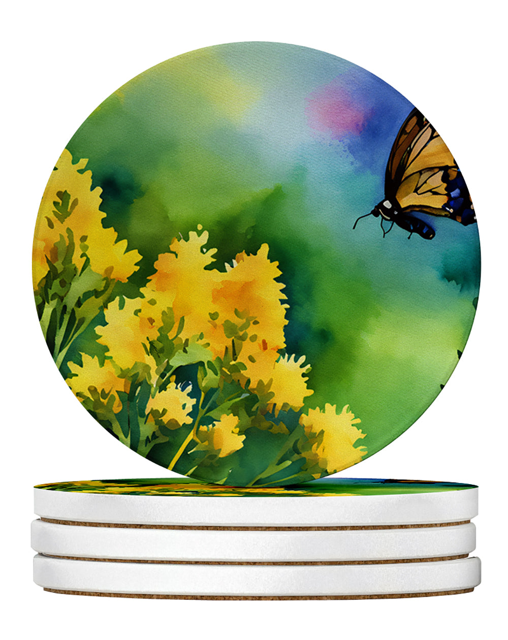 Buy this Kentucky Goldenrod in Watercolor Large Sandstone Coasters Pack of 4