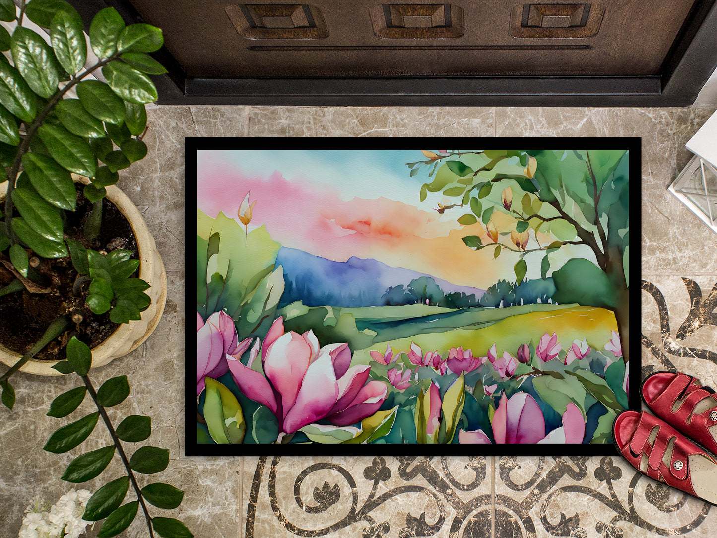 Louisiana Magnolias in Watercolor Doormat