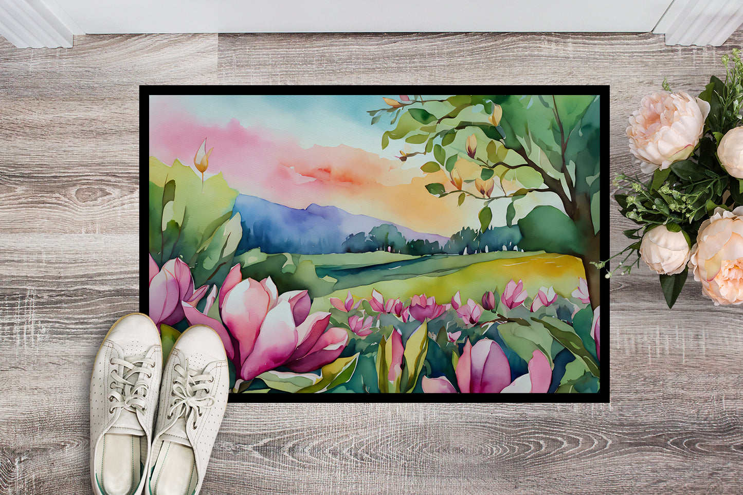 Louisiana Magnolias in Watercolor Doormat