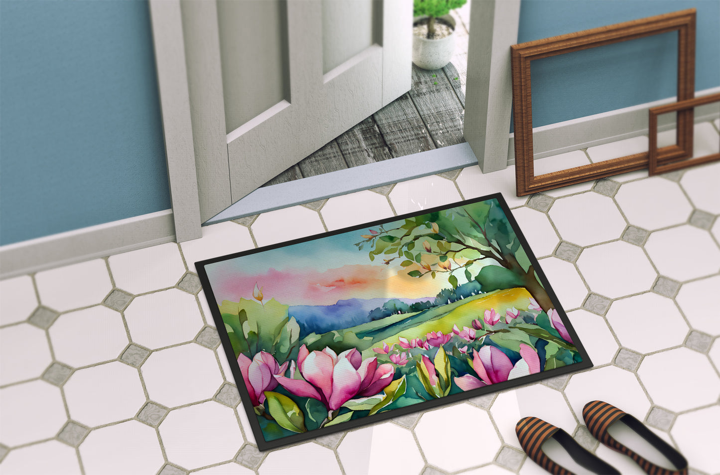 Louisiana Magnolias in Watercolor Doormat