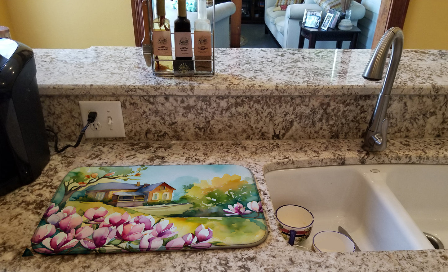 Louisiana Magnolias in Watercolor Dish Drying Mat