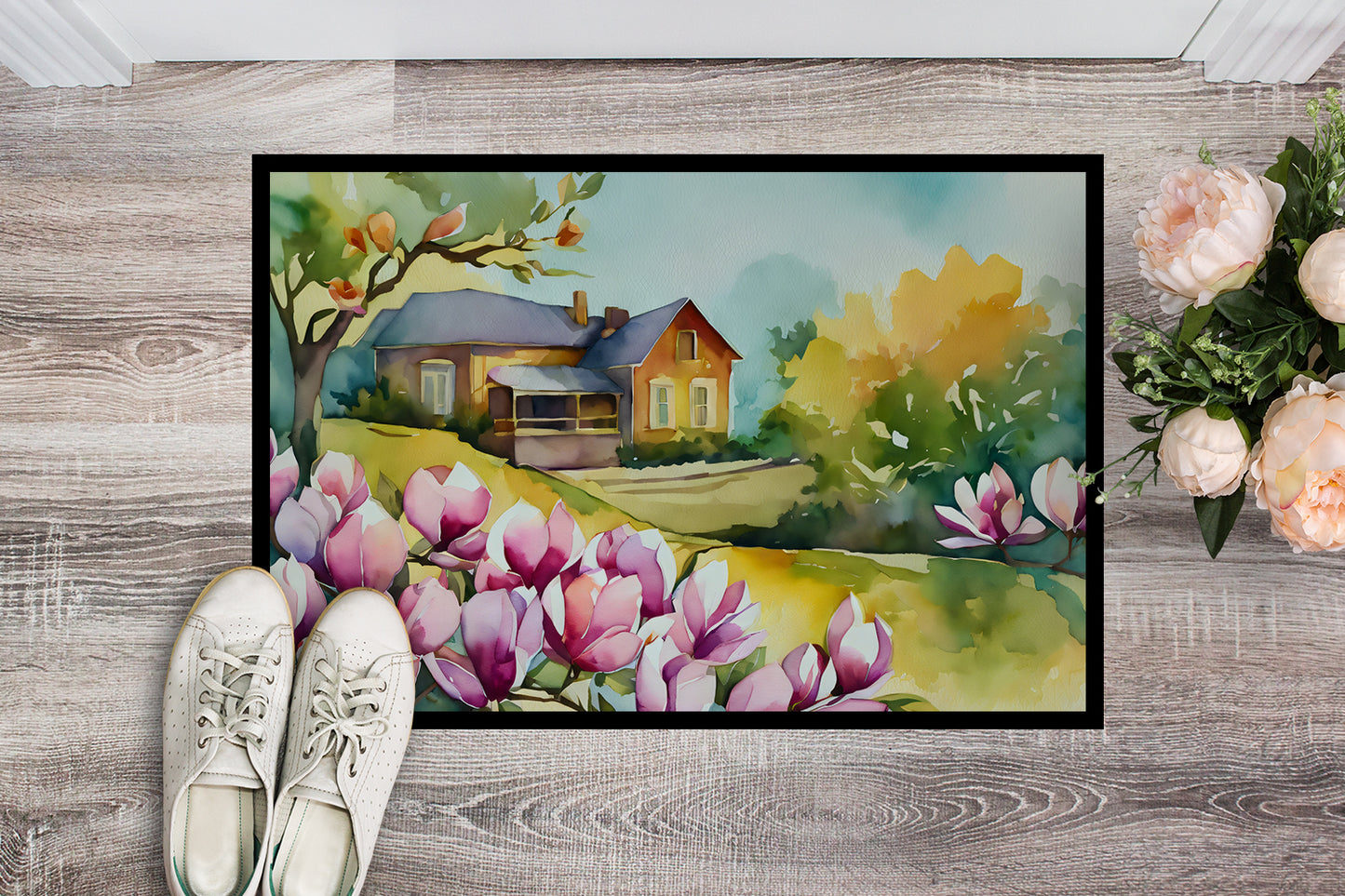 Louisiana Magnolias in Watercolor Doormat