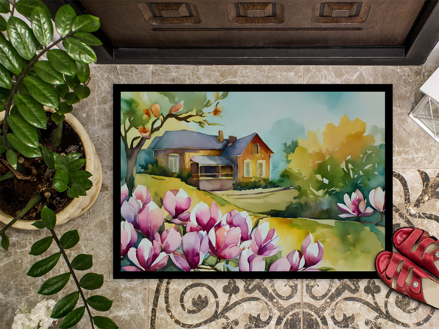 Louisiana Magnolias in Watercolor Doormat