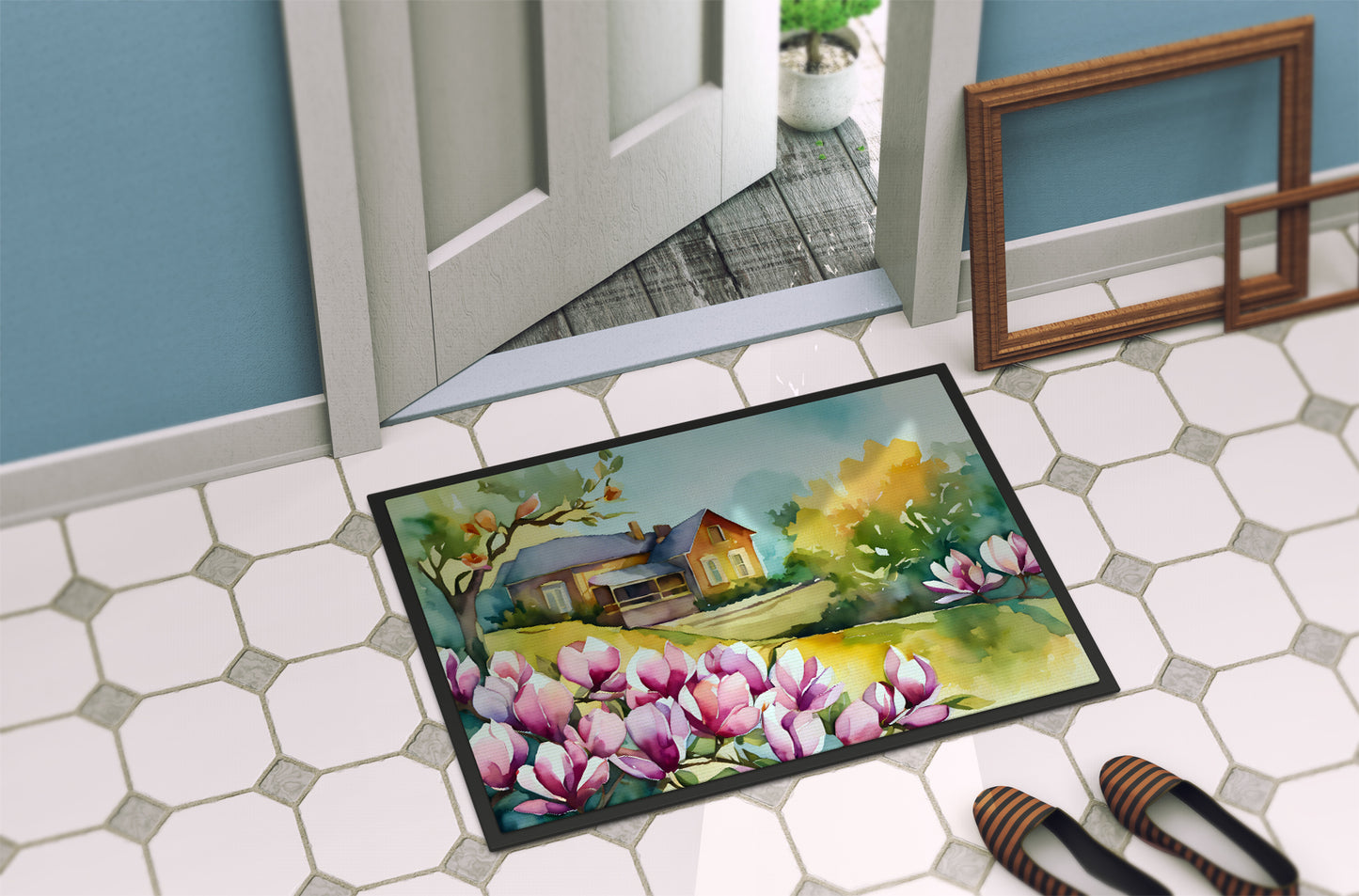 Louisiana Magnolias in Watercolor Doormat