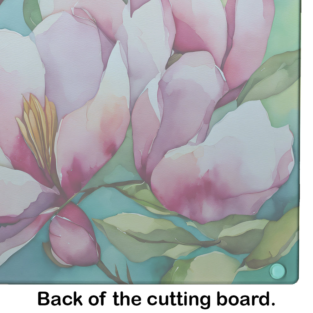 Louisiana Magnolias in Watercolor Glass Cutting Board