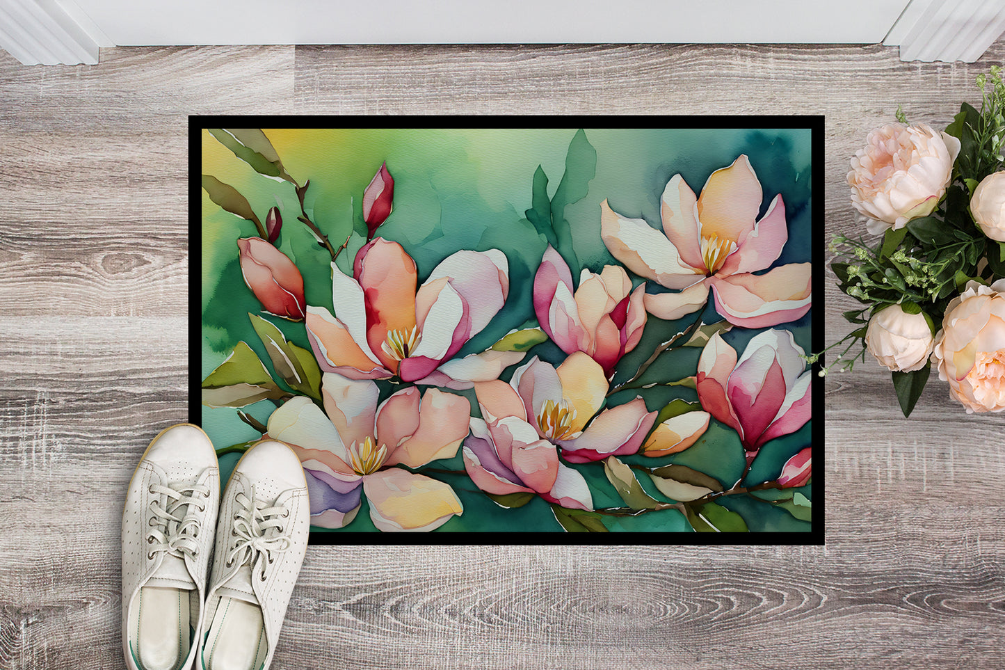 Louisiana Magnolias in Watercolor Doormat